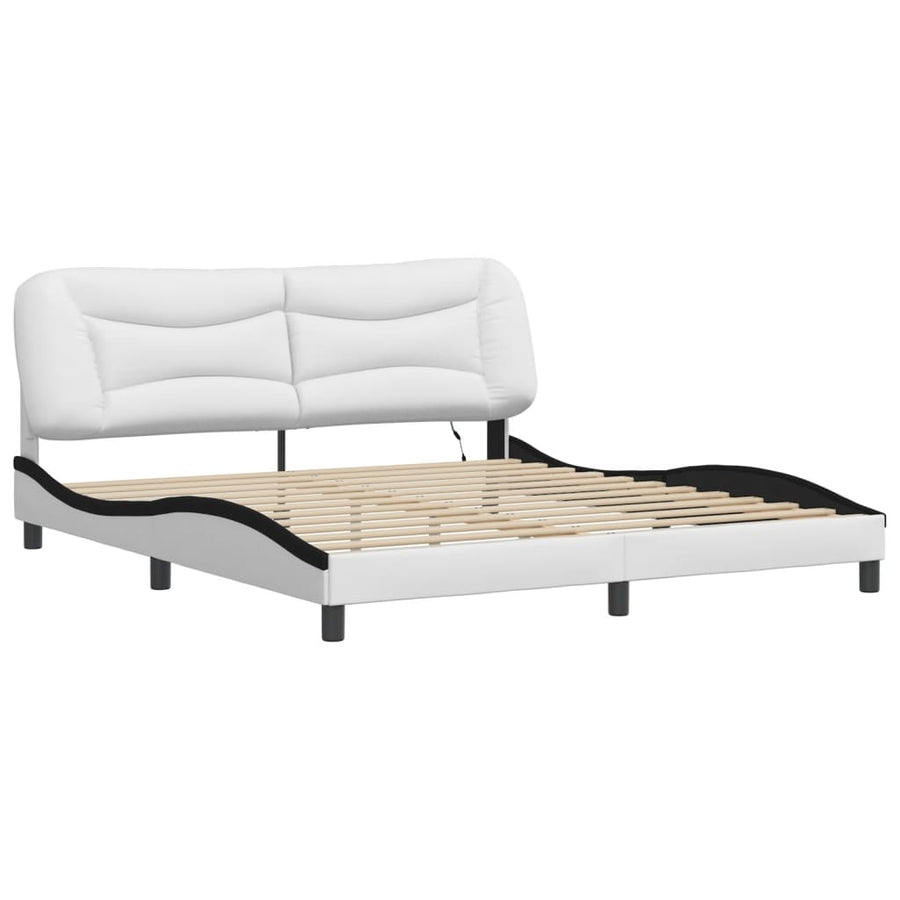 Bedframe met LED-verlichting kunstleer wit en zwart 180x200 cm
