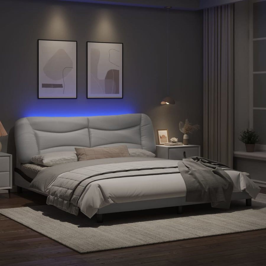 Bedframe met LED-verlichting kunstleer wit en zwart 180x200 cm