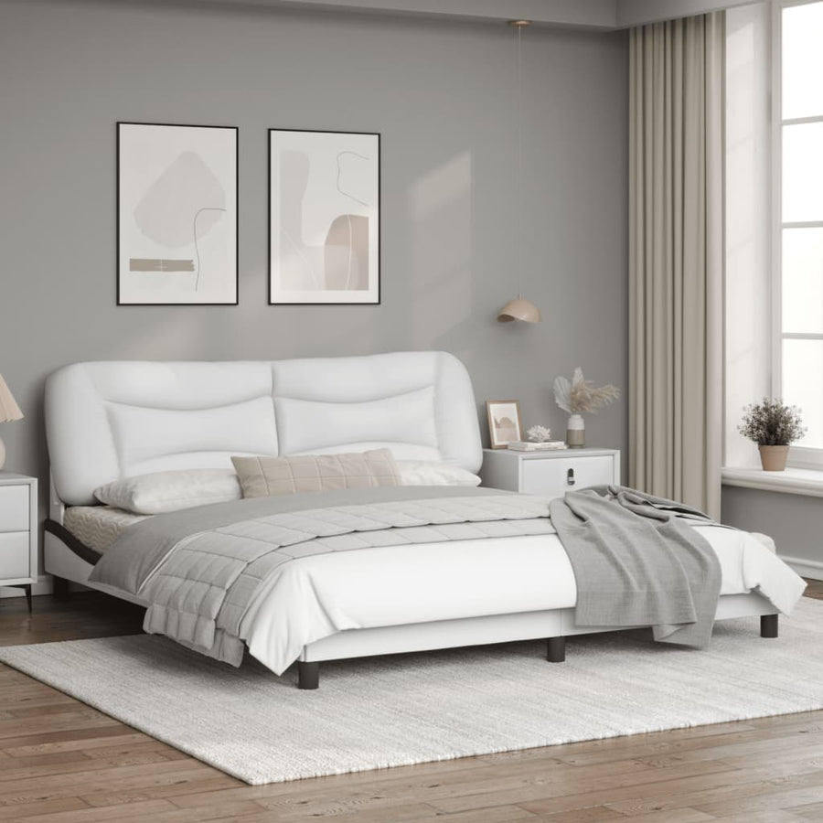 Bedframe met LED-verlichting kunstleer wit en zwart 180x200 cm