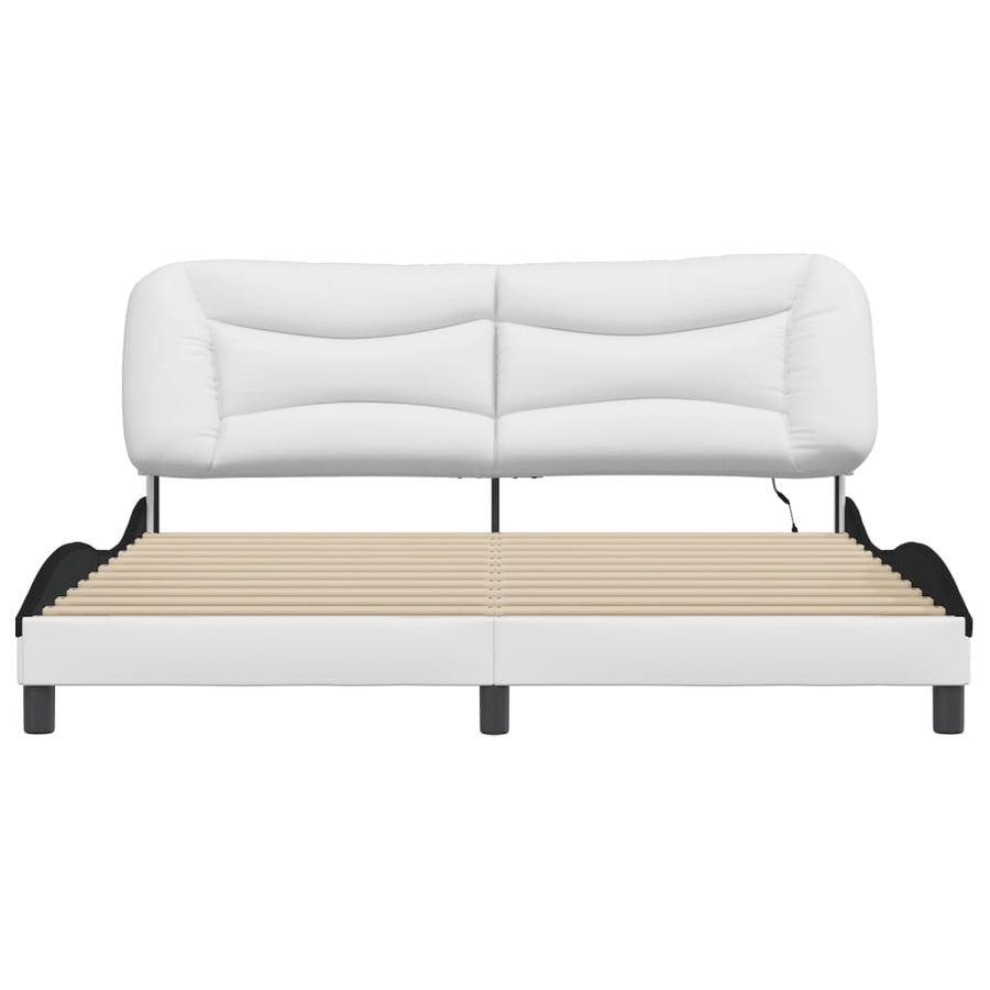 Bedframe met LED-verlichting kunstleer wit en zwart 180x200 cm