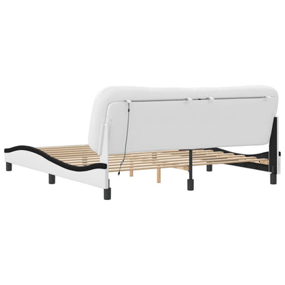 Bedframe met LED-verlichting kunstleer wit en zwart 180x200 cm