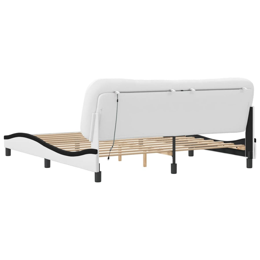 Bedframe met LED-verlichting kunstleer wit en zwart 180x200 cm