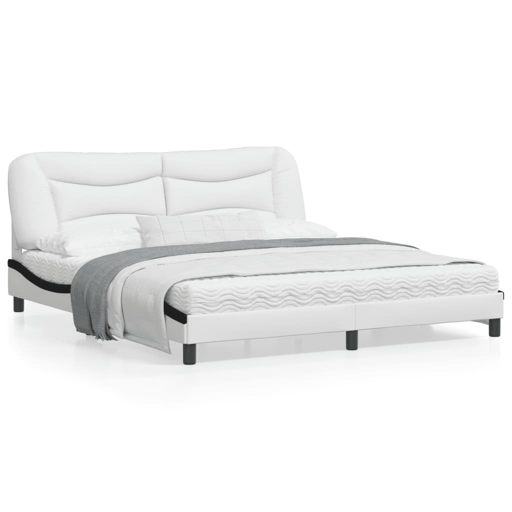 Bedframe met LED-verlichting kunstleer wit en zwart 180x200 cm