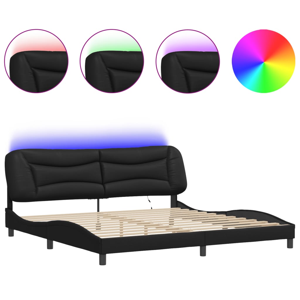 Bedframe Met Led-Verlichting Kunstleer 200 x 200 cm Zwart