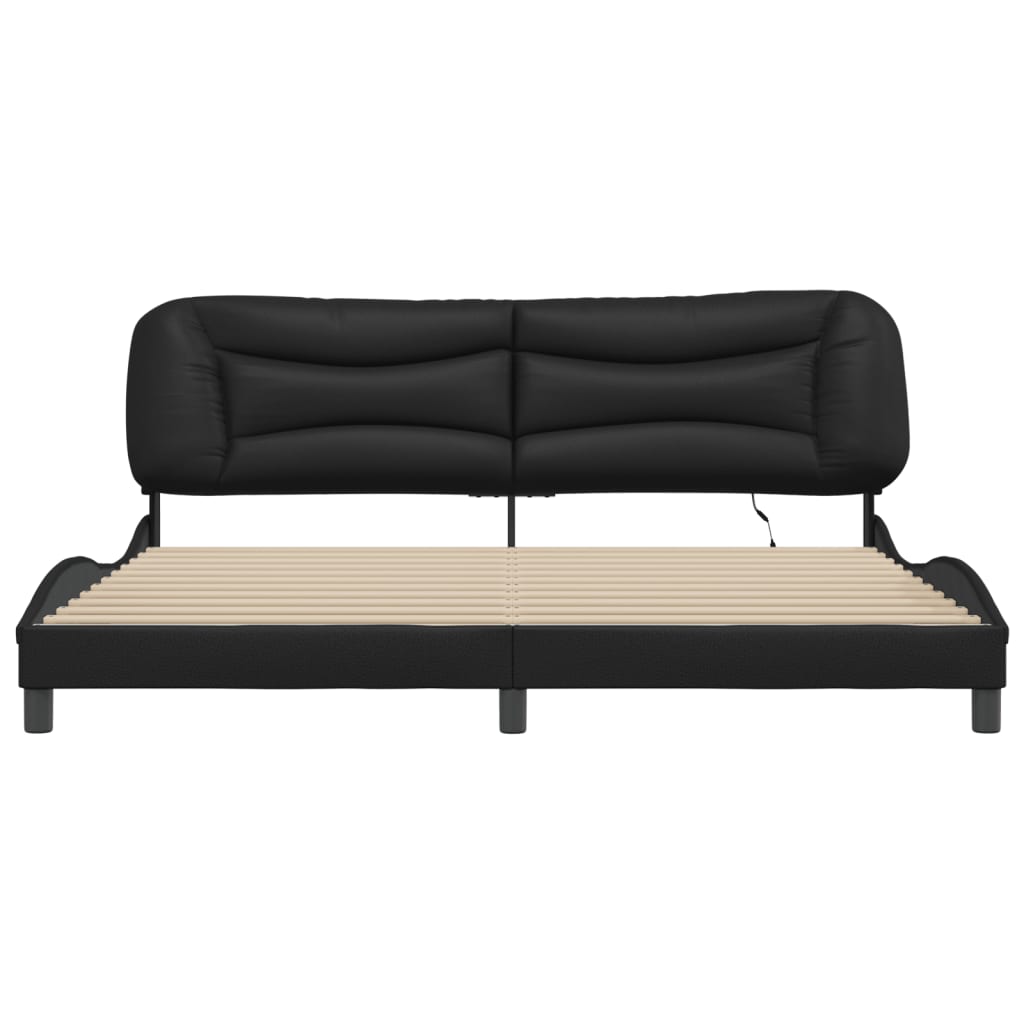 Bedframe Met Led-Verlichting Kunstleer 200 x 200 cm Zwart