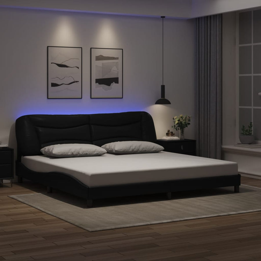 Bedframe Met Led-Verlichting Kunstleer 200 x 200 cm Zwart