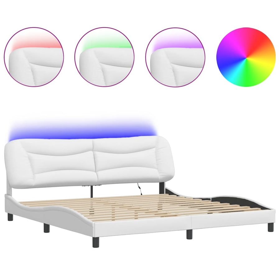 Bedframe Met Led-Verlichting Kunstleer Wit 200X200 Cm