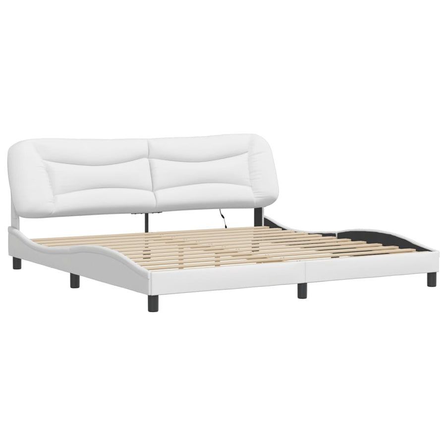 Bedframe Met Led-Verlichting Kunstleer Wit 200X200 Cm