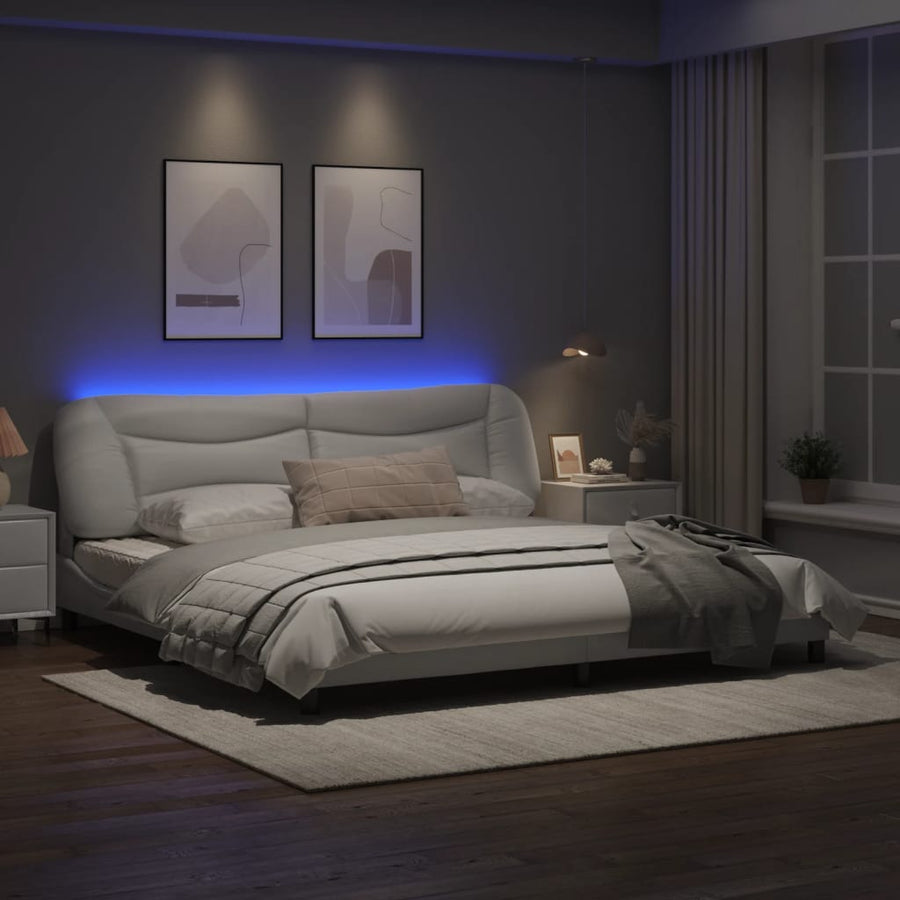 Bedframe Met Led-Verlichting Kunstleer Wit 200X200 Cm