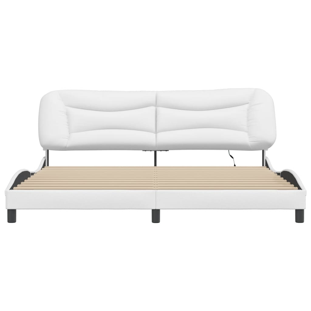 Bedframe Met Led-Verlichting Kunstleer Wit 200X200 Cm