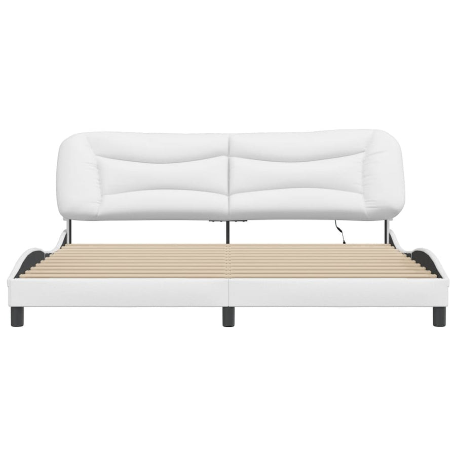 Bedframe Met Led-Verlichting Kunstleer Wit 200X200 Cm