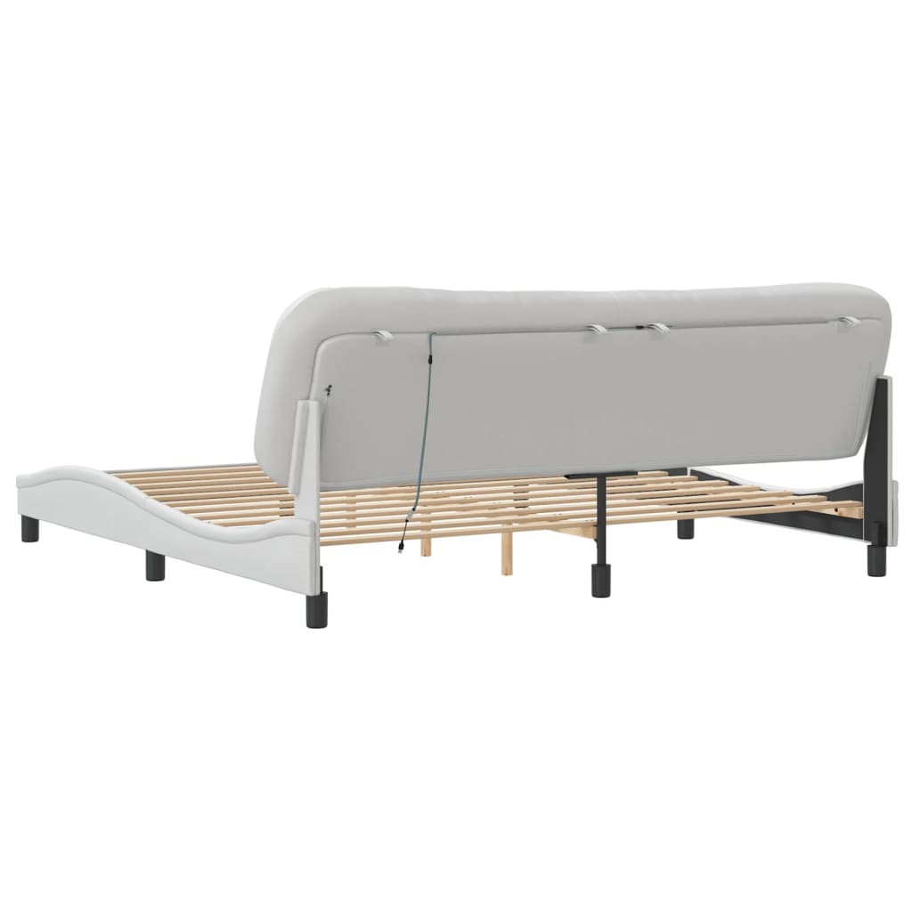 Bedframe Met Led-Verlichting Kunstleer Wit 200X200 Cm