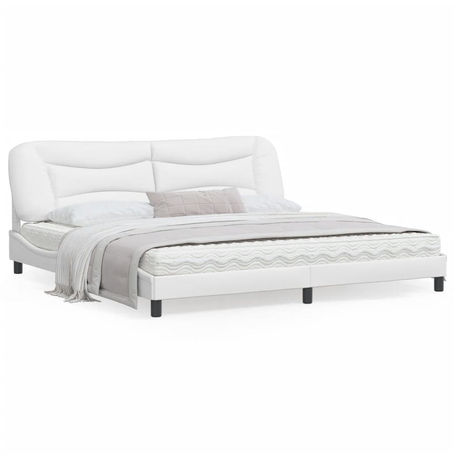 Bedframe Met Led-Verlichting Kunstleer Wit 200X200 Cm