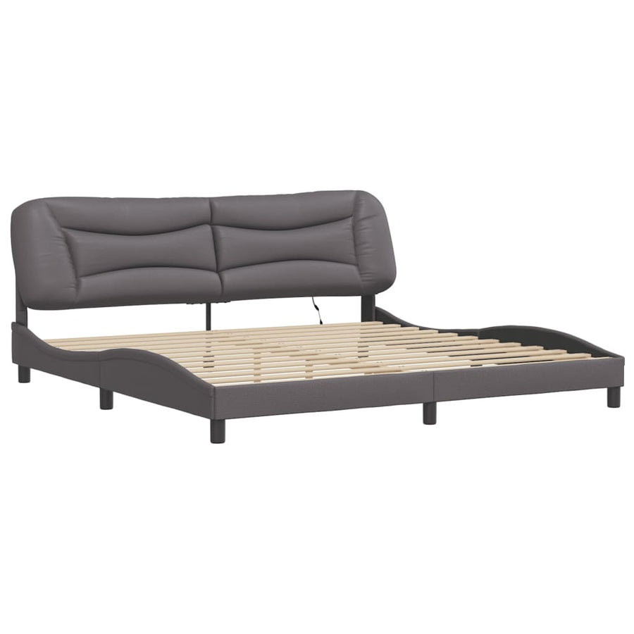Bedframe Met Led-Verlichting Kunstleer Grijs 200X200 Cm