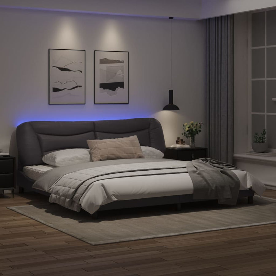 Bedframe Met Led-Verlichting Kunstleer Grijs 200X200 Cm