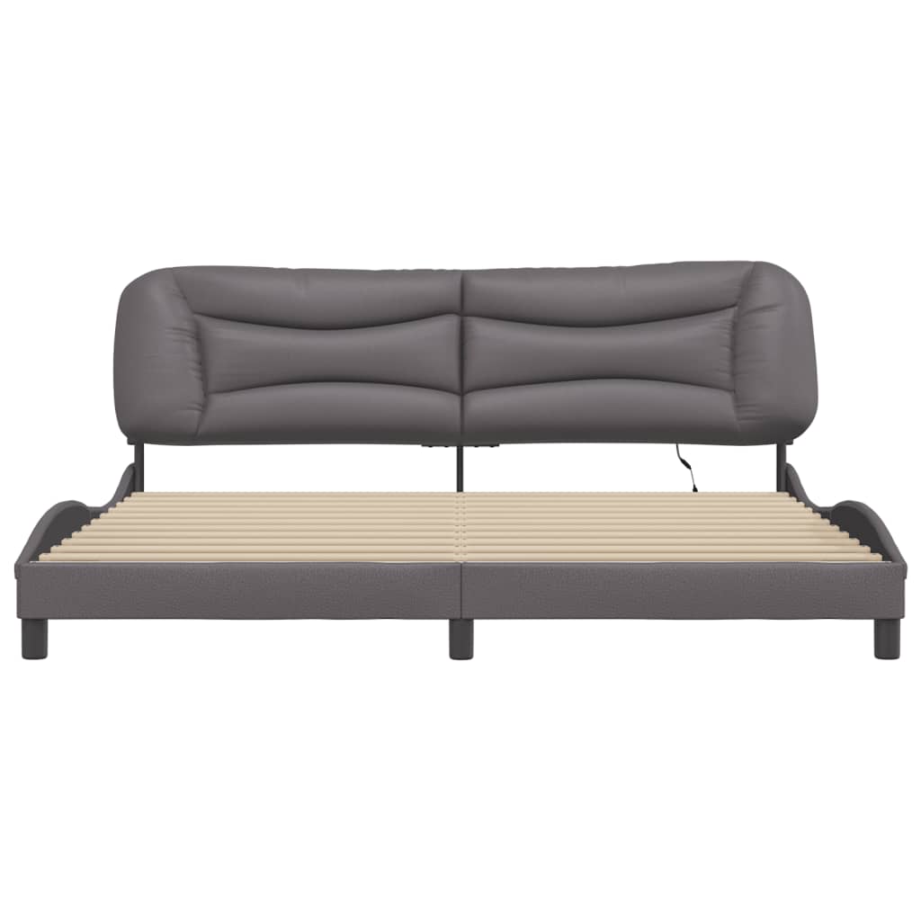 Bedframe Met Led-Verlichting Kunstleer Grijs 200X200 Cm