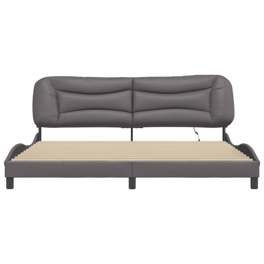 Bedframe Met Led-Verlichting Kunstleer Grijs 200X200 Cm
