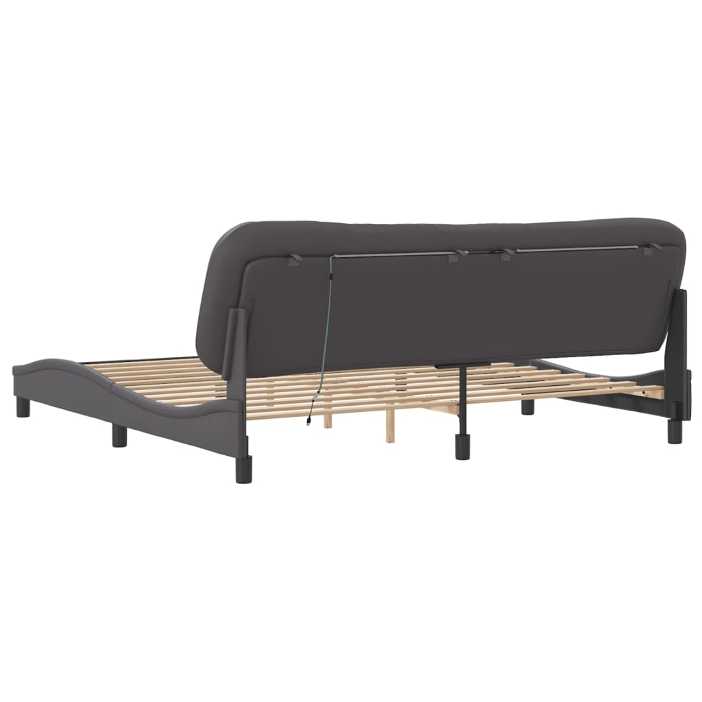 Bedframe Met Led-Verlichting Kunstleer Grijs 200X200 Cm