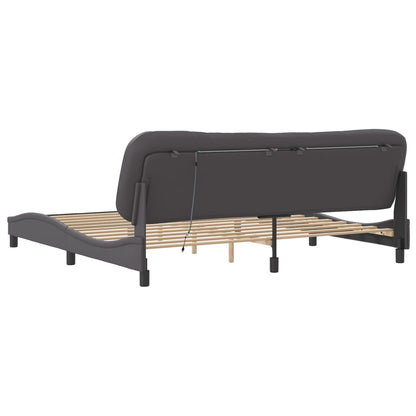 Bedframe Met Led-Verlichting Kunstleer Grijs 200X200 Cm