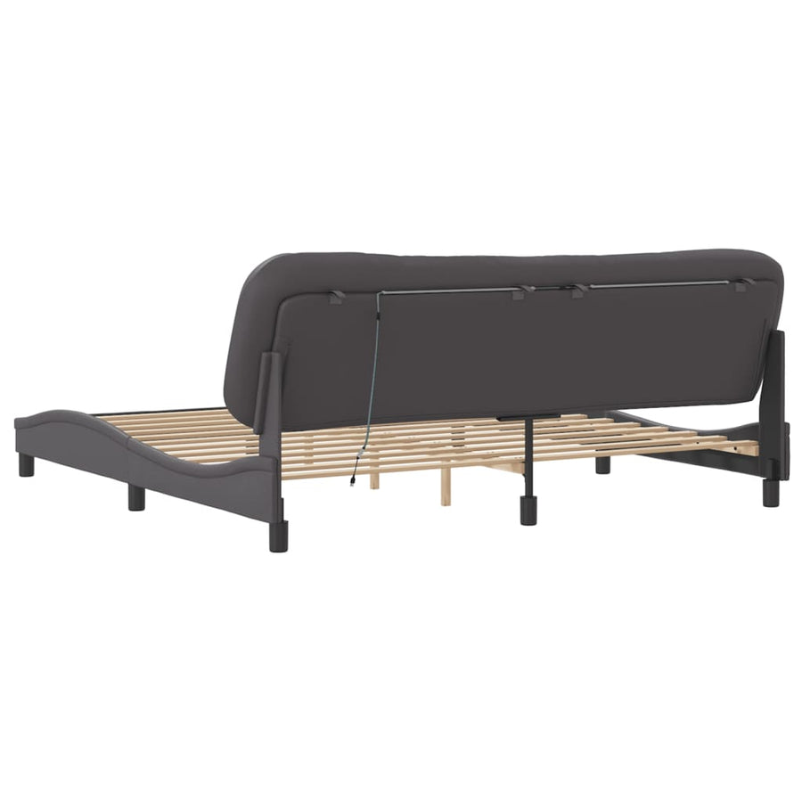 Bedframe Met Led-Verlichting Kunstleer Grijs 200X200 Cm