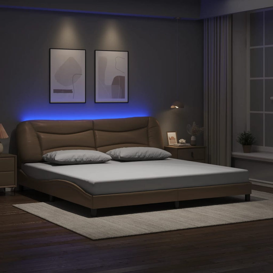 Bedframe met LED zonder matras "Hvar" cappuccino 200x200 cm