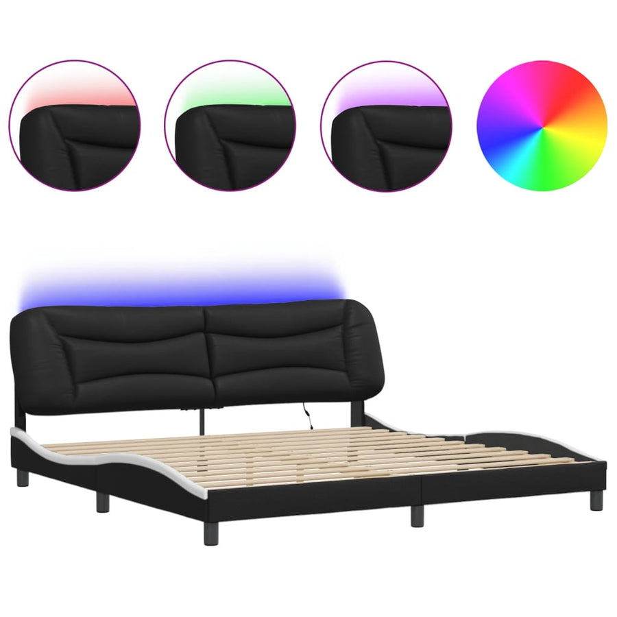 Bedframe Met Led-Verlichting Kunstleer 200 x 200 cm Zwart en wit