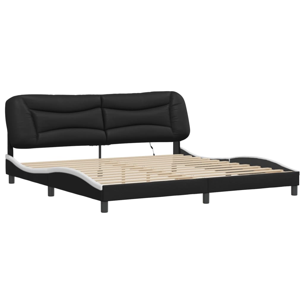 Bedframe Met Led-Verlichting Kunstleer 200 x 200 cm Zwart en wit