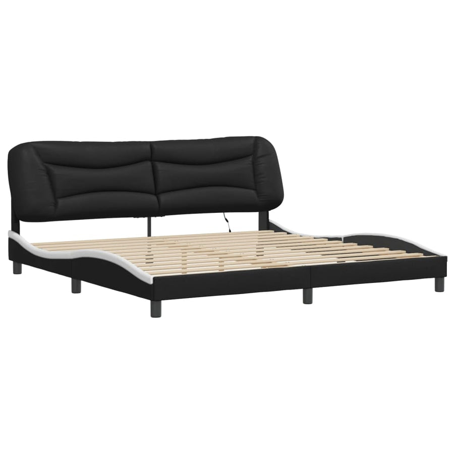 Bedframe Met Led-Verlichting Kunstleer 200 x 200 cm Zwart en wit