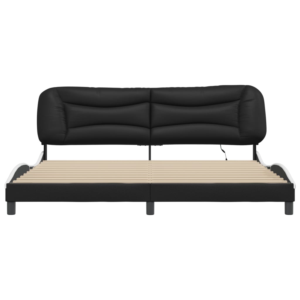 Bedframe Met Led-Verlichting Kunstleer 200 x 200 cm Zwart en wit
