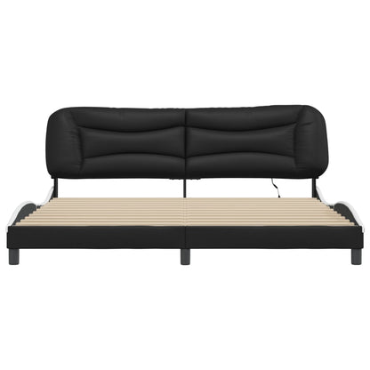 Bedframe Met Led-Verlichting Kunstleer 200 x 200 cm Zwart en wit