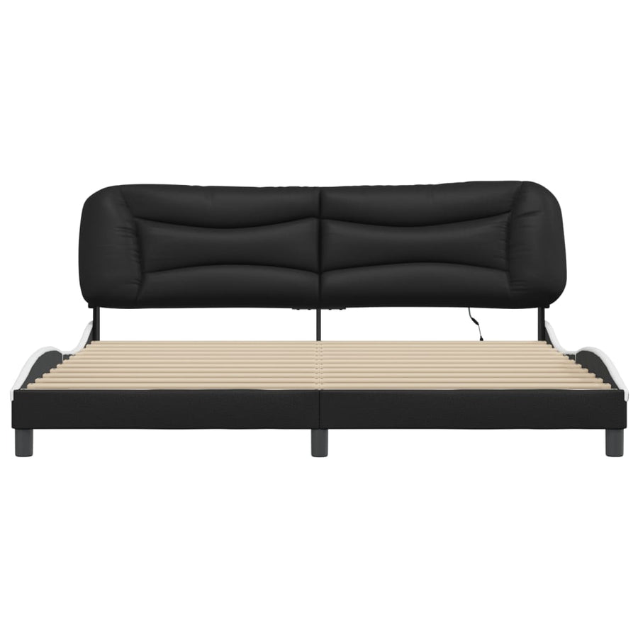 Bedframe Met Led-Verlichting Kunstleer 200 x 200 cm Zwart en wit