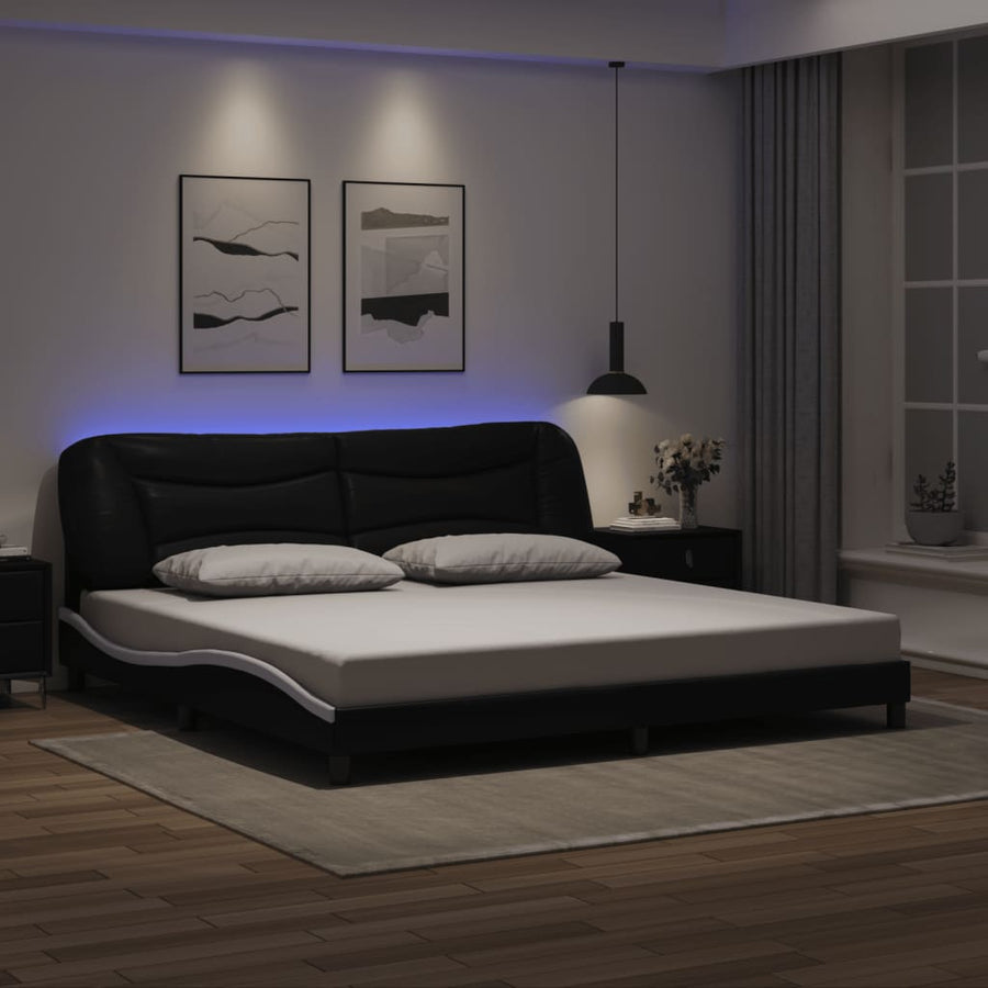 Bedframe Met Led-Verlichting Kunstleer 200 x 200 cm Zwart en wit