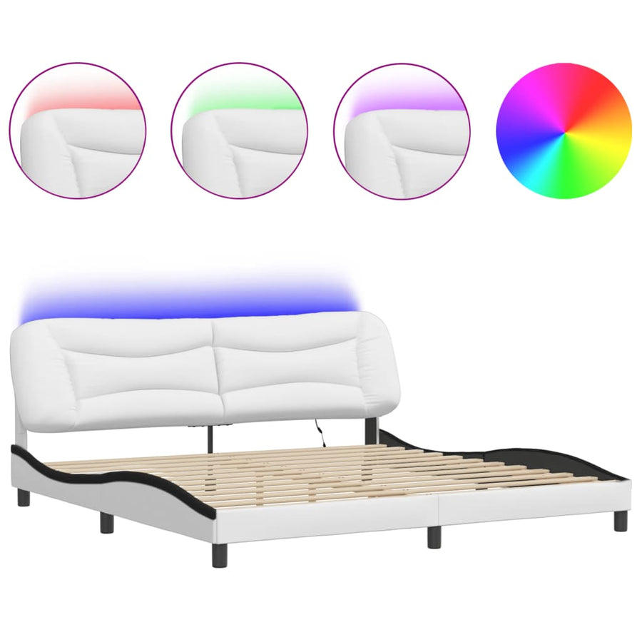 Bedframe Met Led-Verlichting Kunstleer Wit En Zwart 200X200 Cm