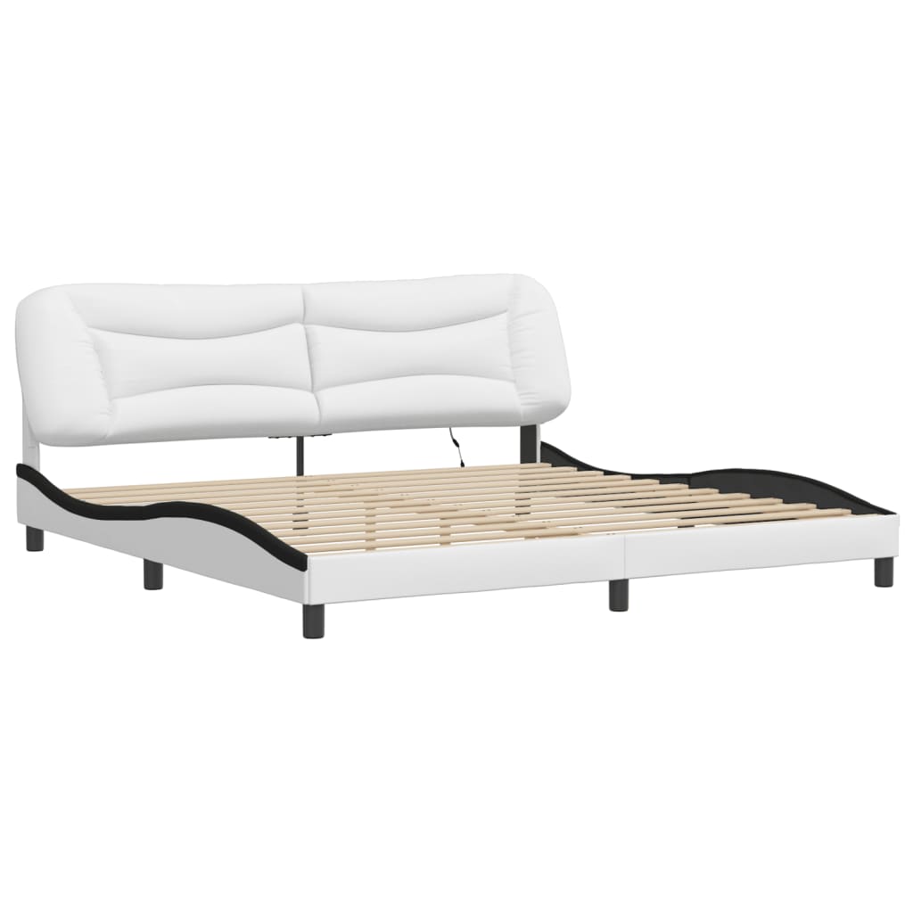 Bedframe Met Led-Verlichting Kunstleer Wit En Zwart 200X200 Cm