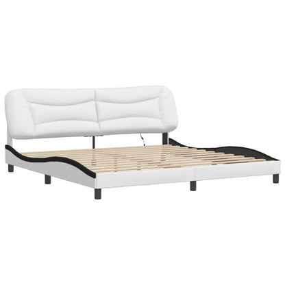 Bedframe Met Led-Verlichting Kunstleer Wit En Zwart 200X200 Cm