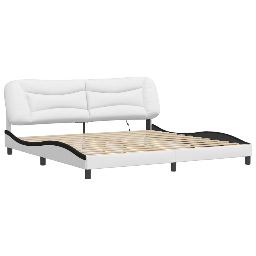 Bedframe Met Led-Verlichting Kunstleer Wit En Zwart 200X200 Cm