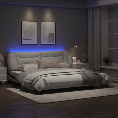 Bedframe Met Led-Verlichting Kunstleer Wit En Zwart 200X200 Cm