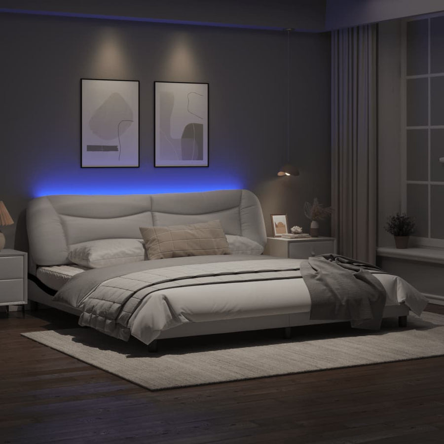 Bedframe Met Led-Verlichting Kunstleer Wit En Zwart 200X200 Cm
