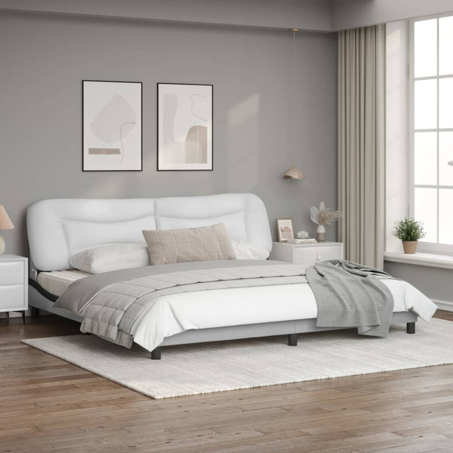 Bedframe Met Led-Verlichting Kunstleer Wit En Zwart 200X200 Cm