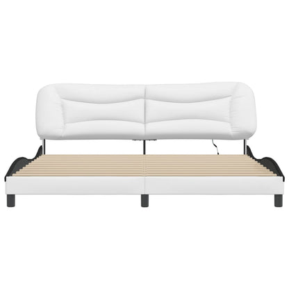 Bedframe Met Led-Verlichting Kunstleer Wit En Zwart 200X200 Cm