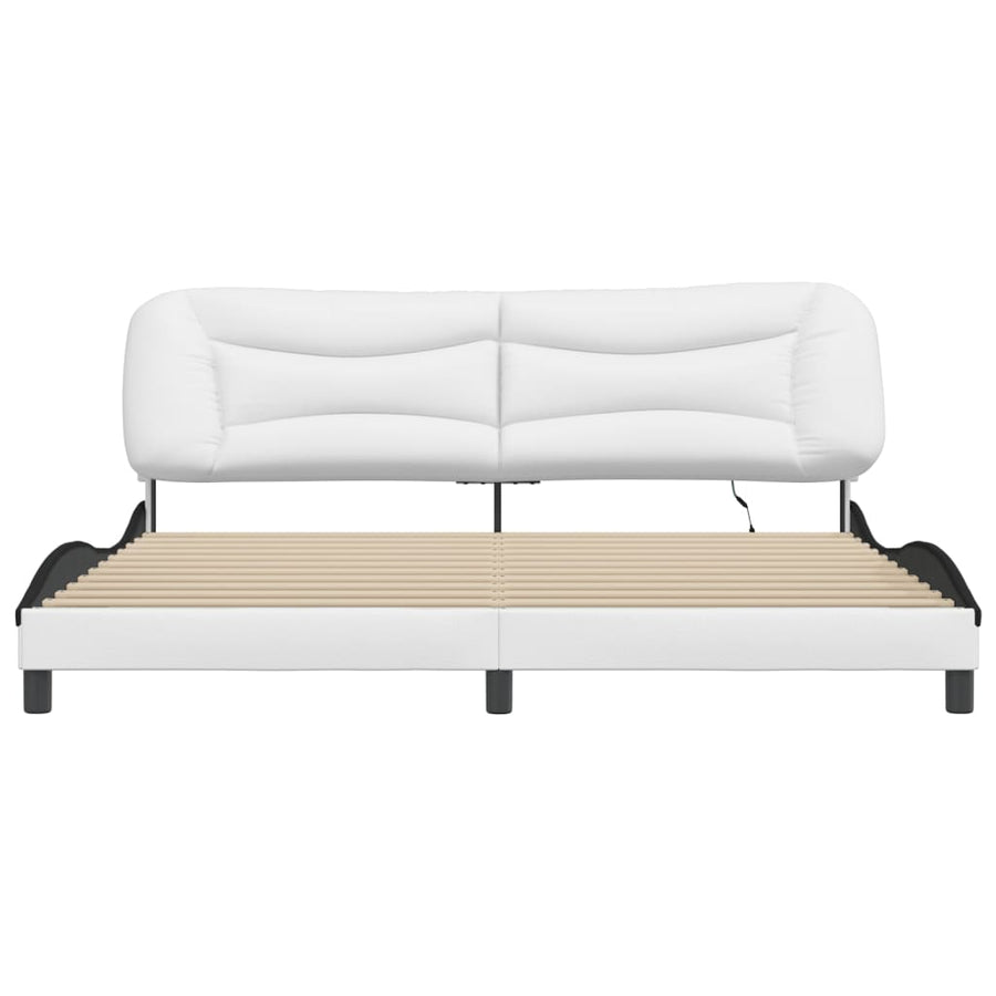 Bedframe Met Led-Verlichting Kunstleer Wit En Zwart 200X200 Cm