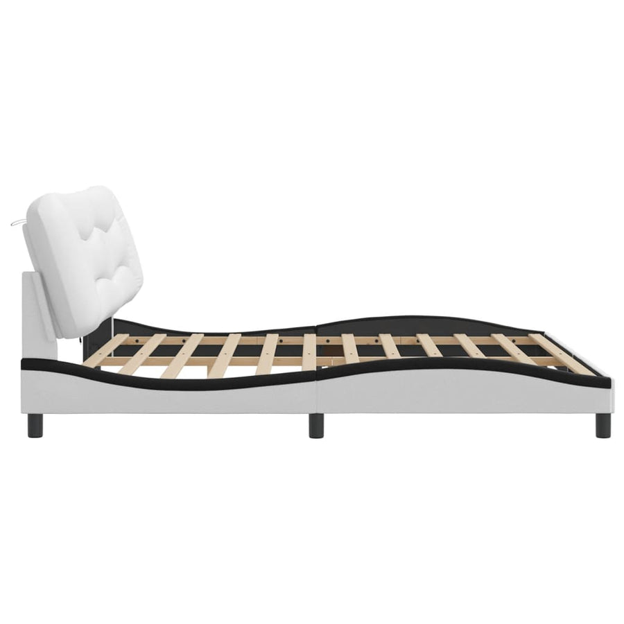 Bedframe Met Led-Verlichting Kunstleer Wit En Zwart 200X200 Cm