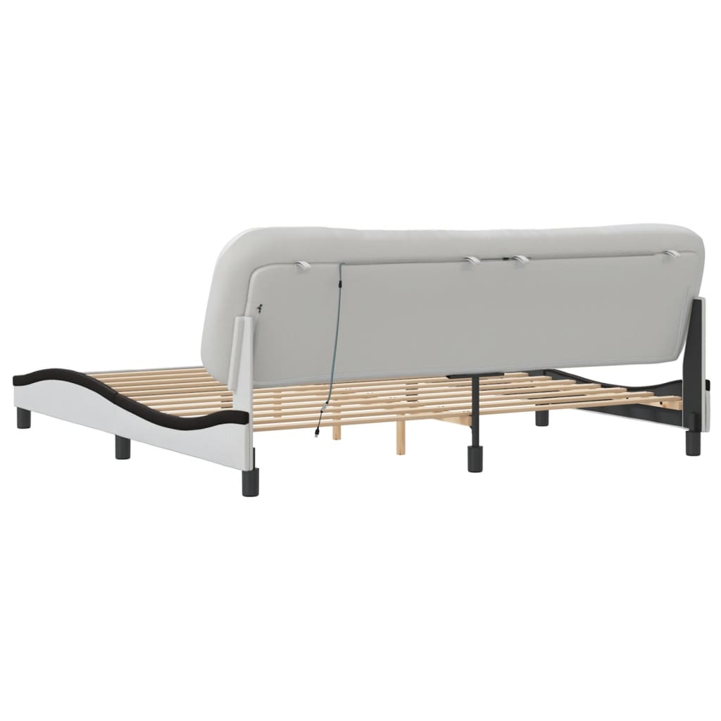 Bedframe Met Led-Verlichting Kunstleer Wit En Zwart 200X200 Cm