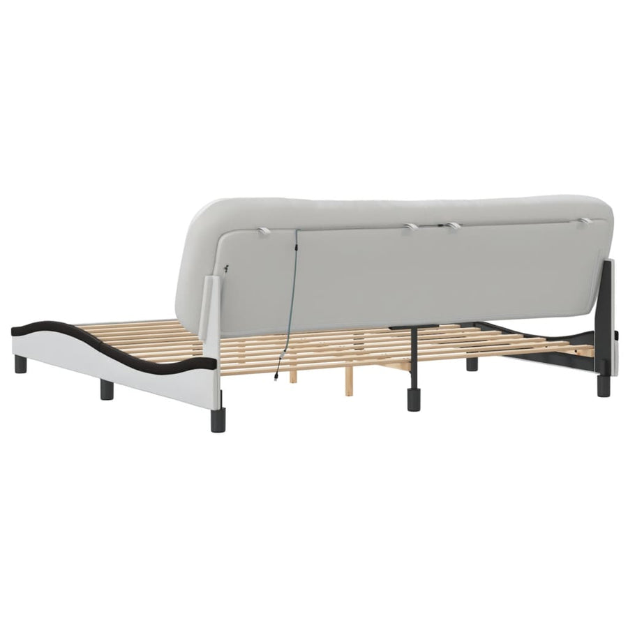 Bedframe Met Led-Verlichting Kunstleer Wit En Zwart 200X200 Cm