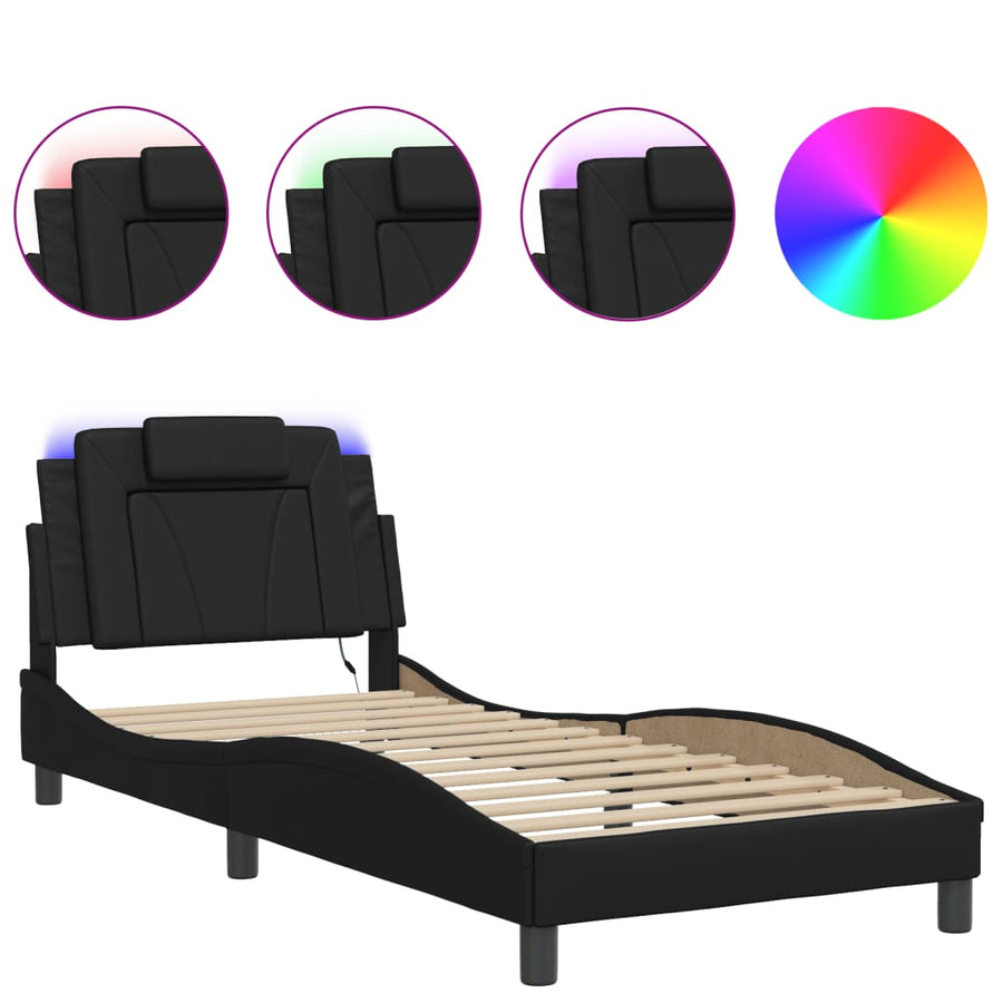 Bedframe Met Led-Verlichting Kunstleer Zwart 80X200 Cm