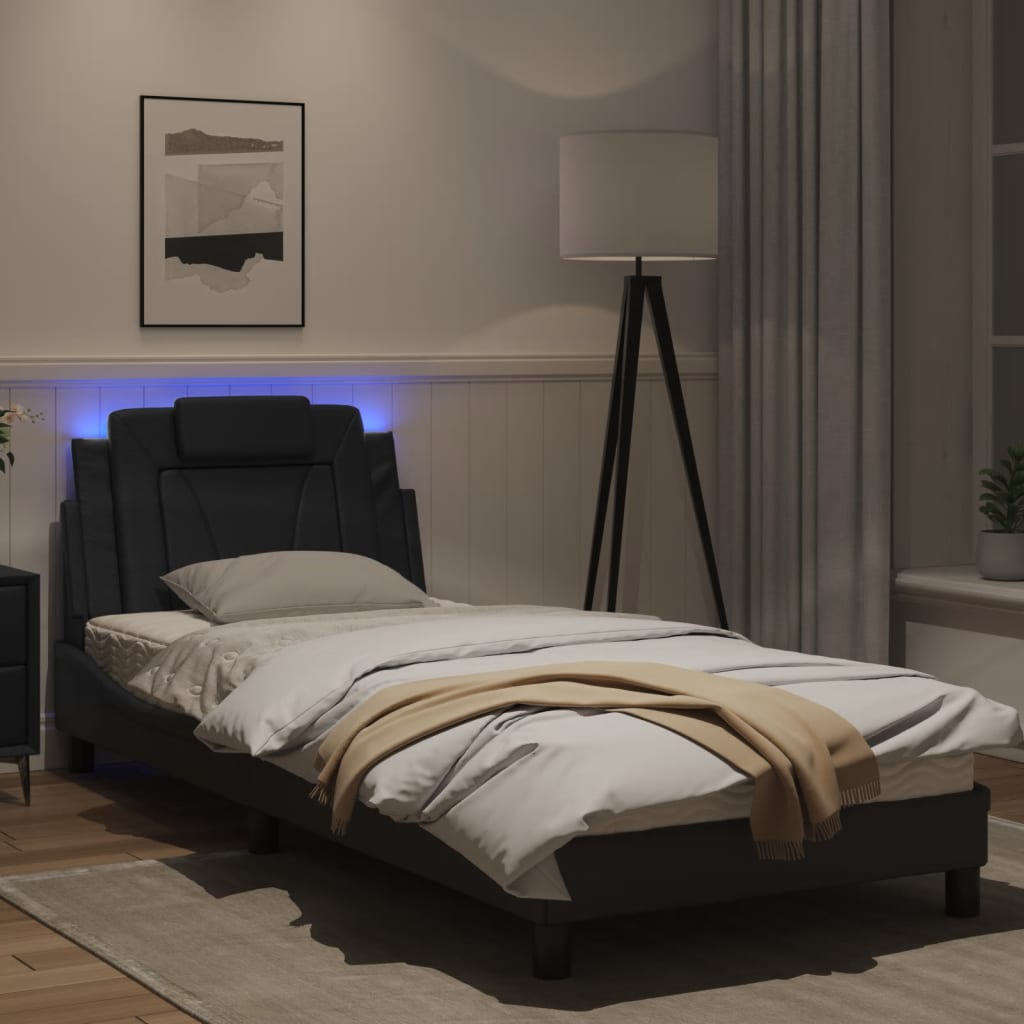 Bedframe Met Led-Verlichting Kunstleer Zwart 80X200 Cm