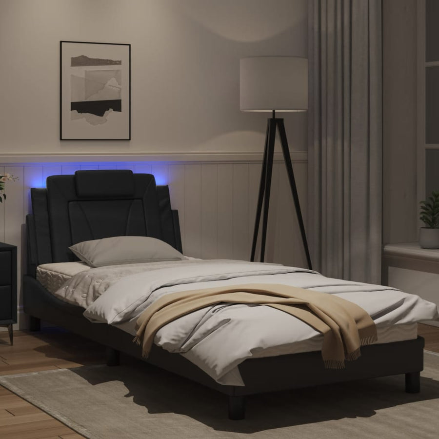 Bedframe Met Led-Verlichting Kunstleer Zwart 80X200 Cm