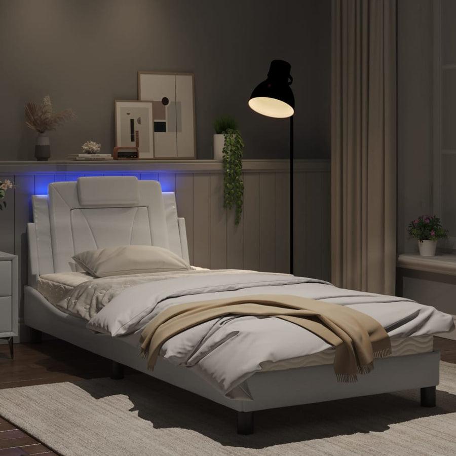 Bedframe Met Led-Verlichting Kunstleer Wit 80X200 Cm