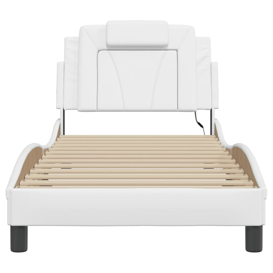 Bedframe Met Led-Verlichting Kunstleer Wit 80X200 Cm