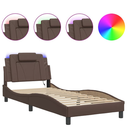 Bedframe Met Led-Verlichting Kunstleer Bruin 80X200 Cm